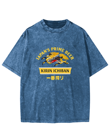 Kirin Ichiban Beer Logo Japanese Washed T-Shirt-Zazasy