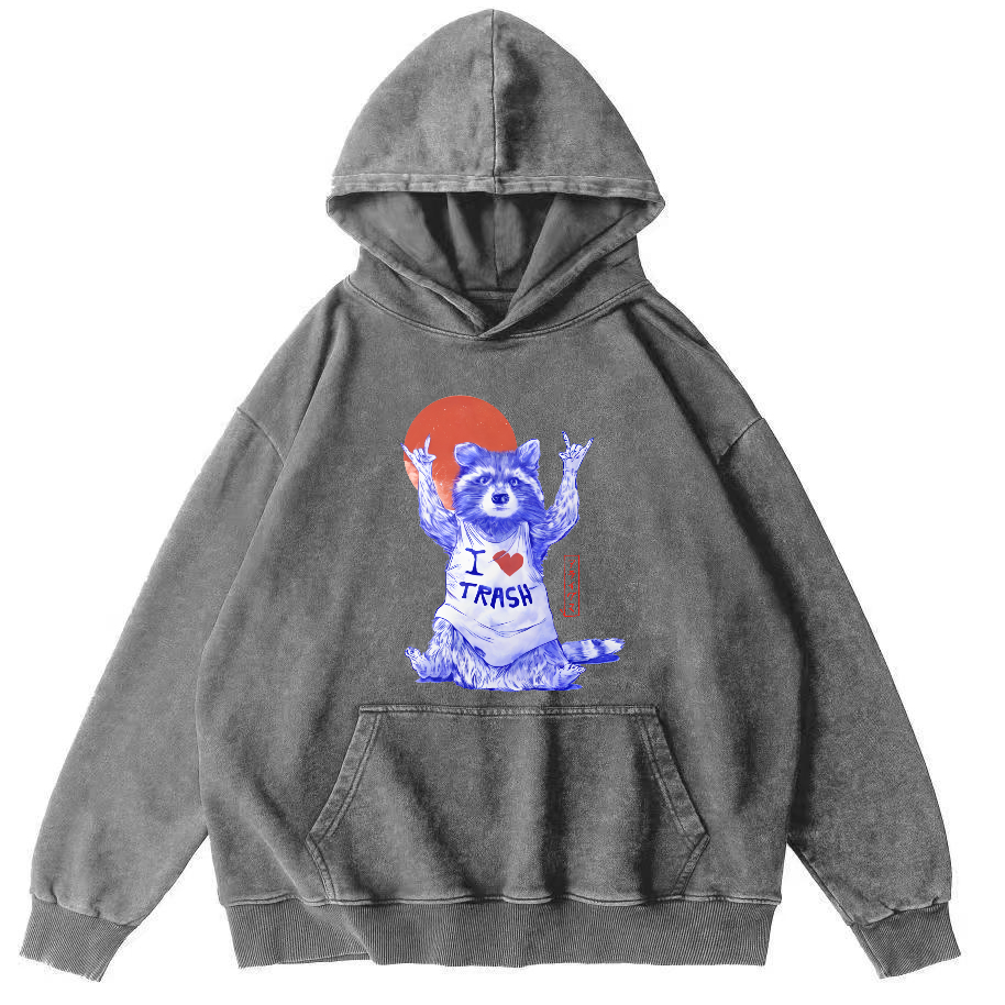 I Love Ttrash Raccoons, Japanese Style Vintage Distressed Hoodie-Zazasy