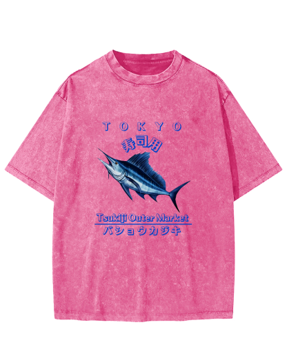 Japanese Sea Fish Sushi Vintage Distressed T-shirt-Zazasy