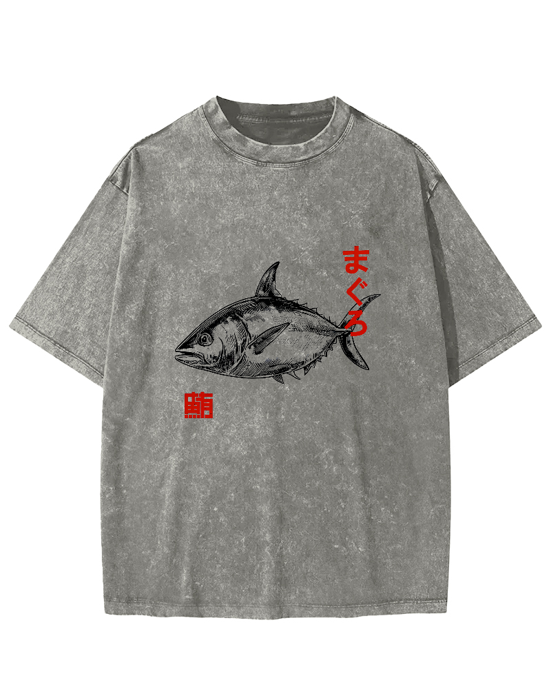 Japanese Tuna Pattern Vintage Distressed T-shirt-Zazasy