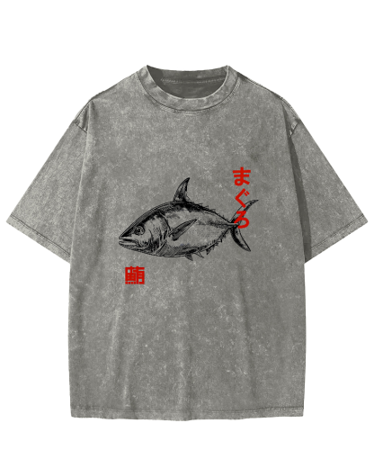 Japanese Tuna Pattern Vintage Distressed T-shirt-Zazasy
