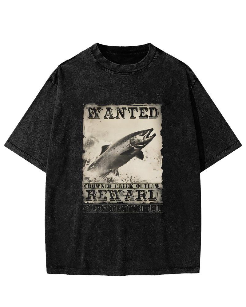 Retro Salmon Pattern Vintage Distressed T-shirt-Zazasy