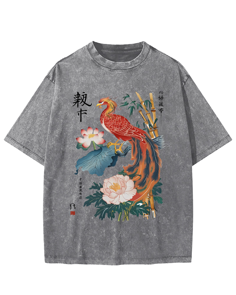 Proud Peacock Japanese Style Vintage Distressed T-shirt-Zazasy