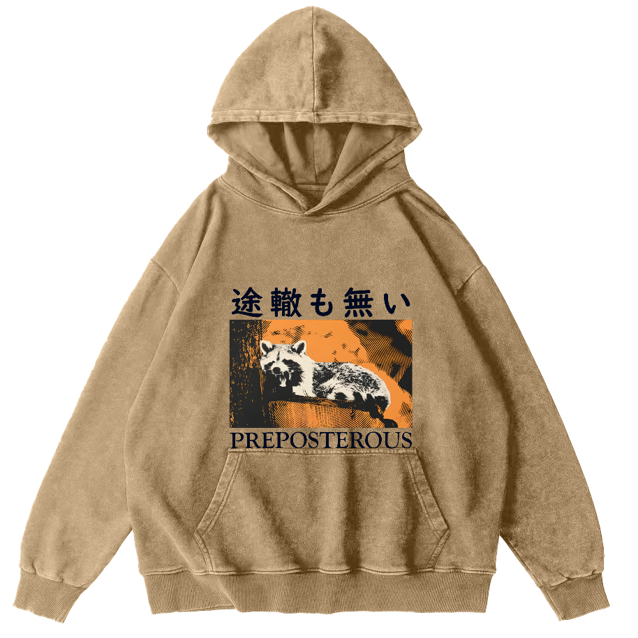 Lazy Raccoon Japanese Vintage Distressed Hoodie-Zazasy