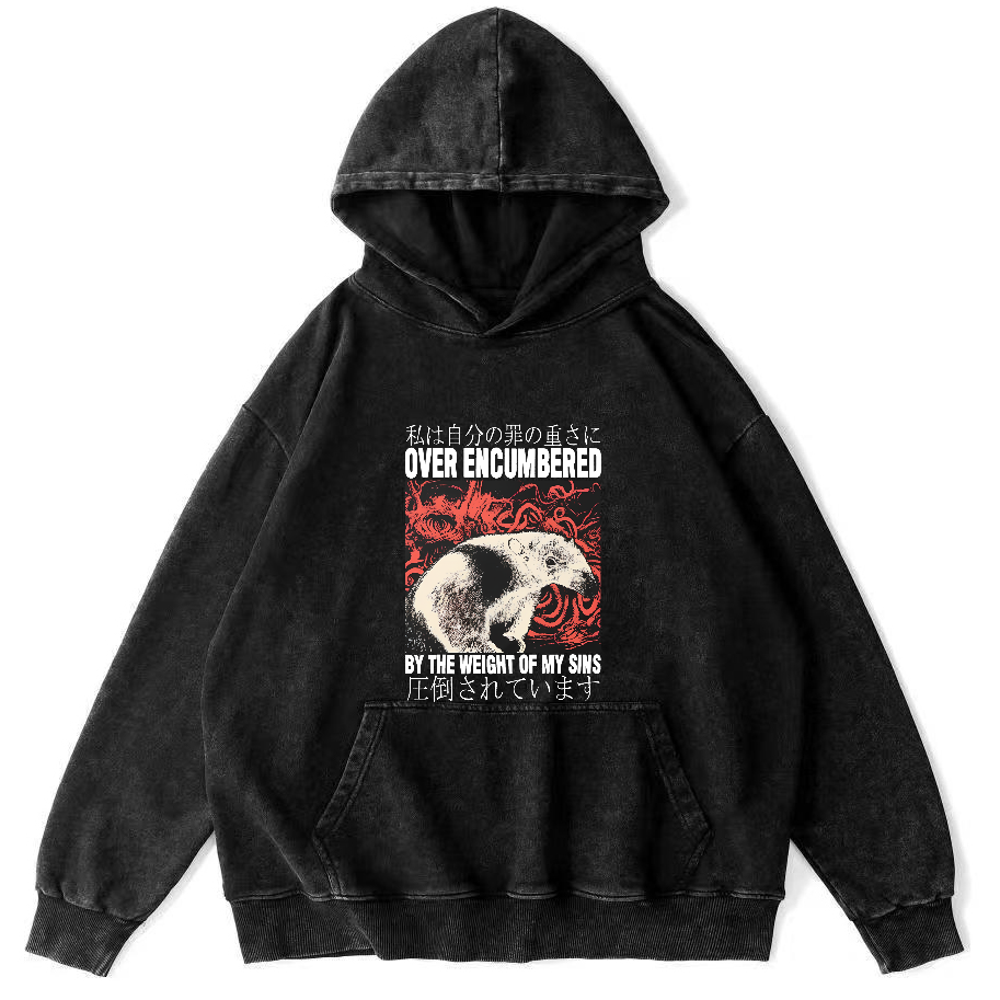 Retro Animal Pattern Japanese Style Vintage Distressed Hoodie-Zazasy