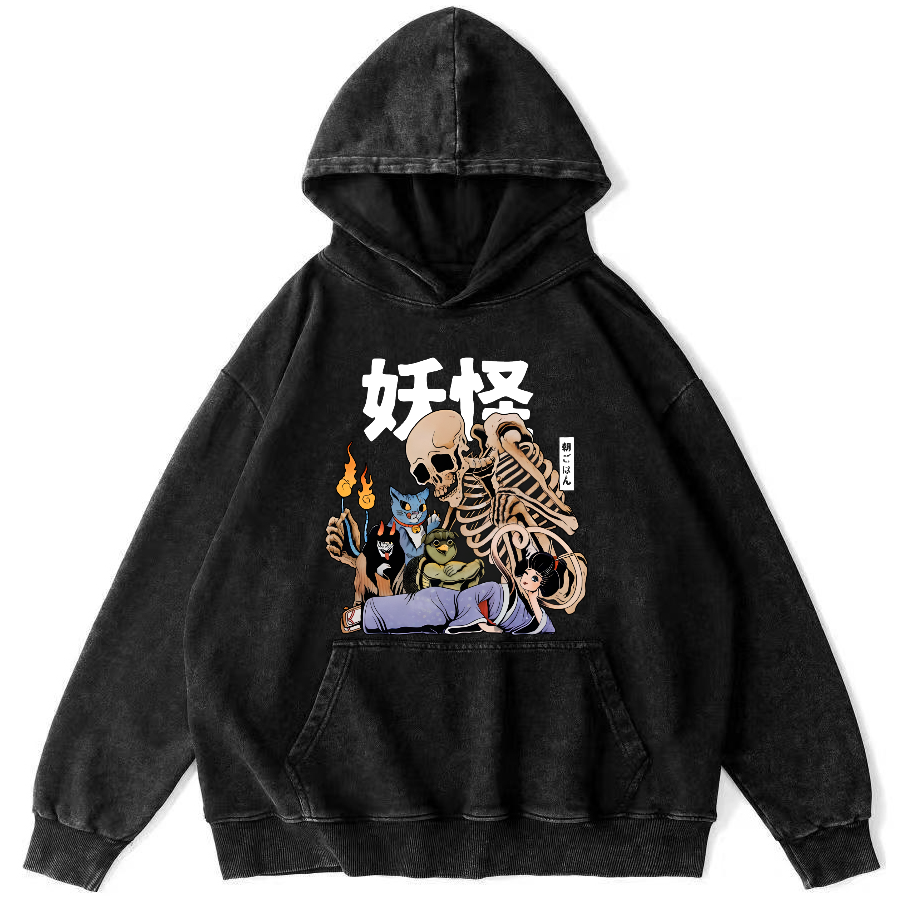 Skeleton Monster Japanese Vintage Distressed Hoodie-Zazasy