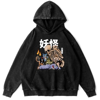 Skeleton Monster Japanese Vintage Distressed Hoodie-Zazasy