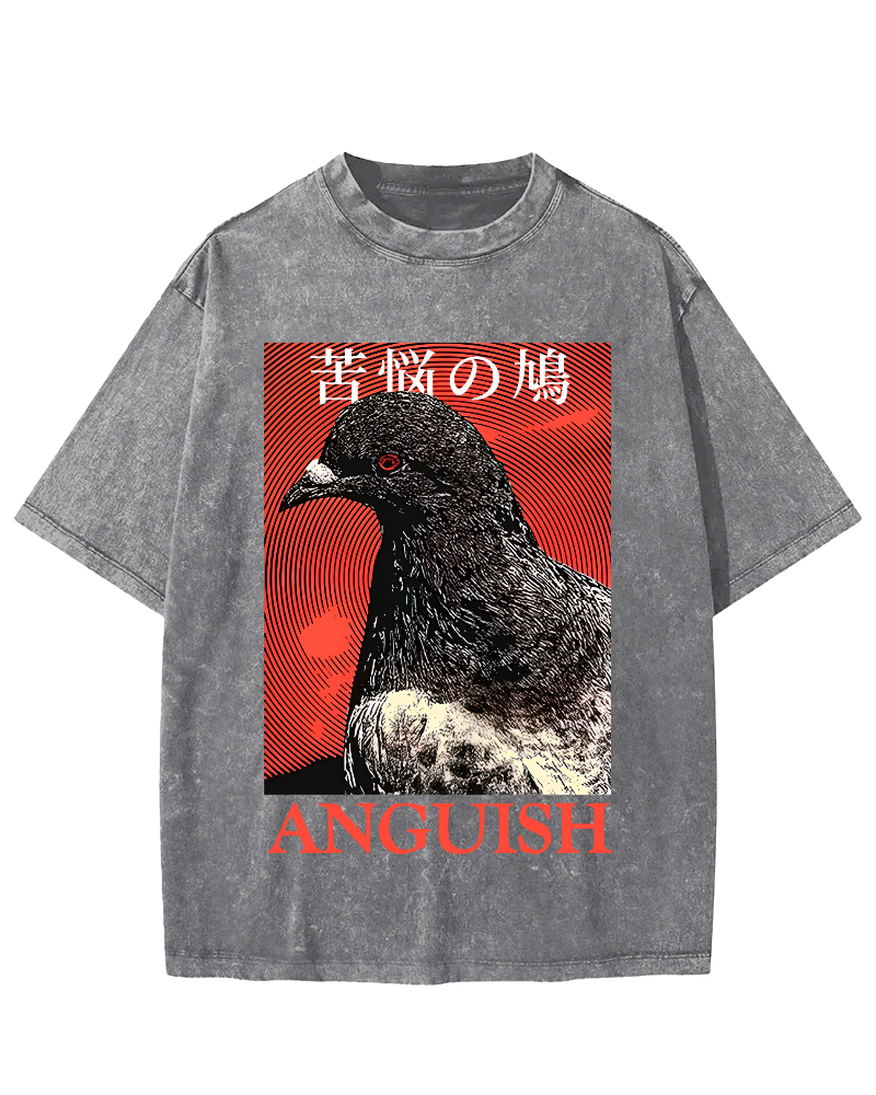 Anguish Pigeon Japanese Vintage Distressed T-shirt-Zazasy