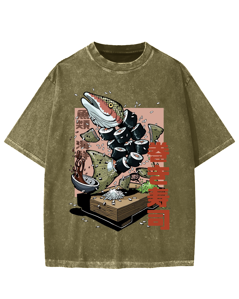 Fish Sushi Vintage Washed T-shirt