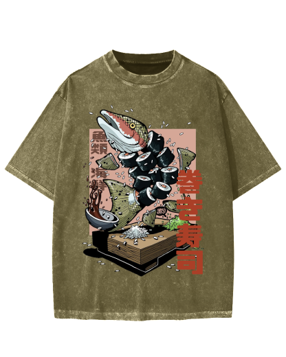 Fish Sushi Vintage Washed T-shirt