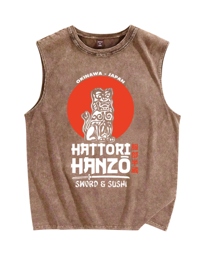 Retro Japanese Style Vintage Distressed Washed Tank-Zazasy