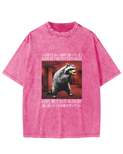 Retro Raccoon Pattern Japanese Style Vintage Distressed T-shirt-Zazasy