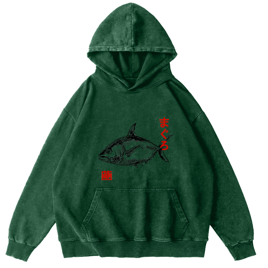 Japanese Tuna Pattern Vintage Distressed Hoodie-Zazasy