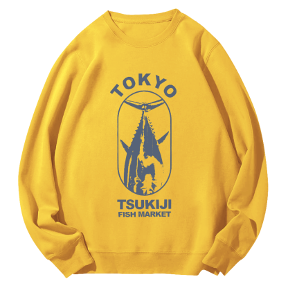 Tokyo Tsukiji Fish Market Round Neck Sweatshirt-Zazasy
