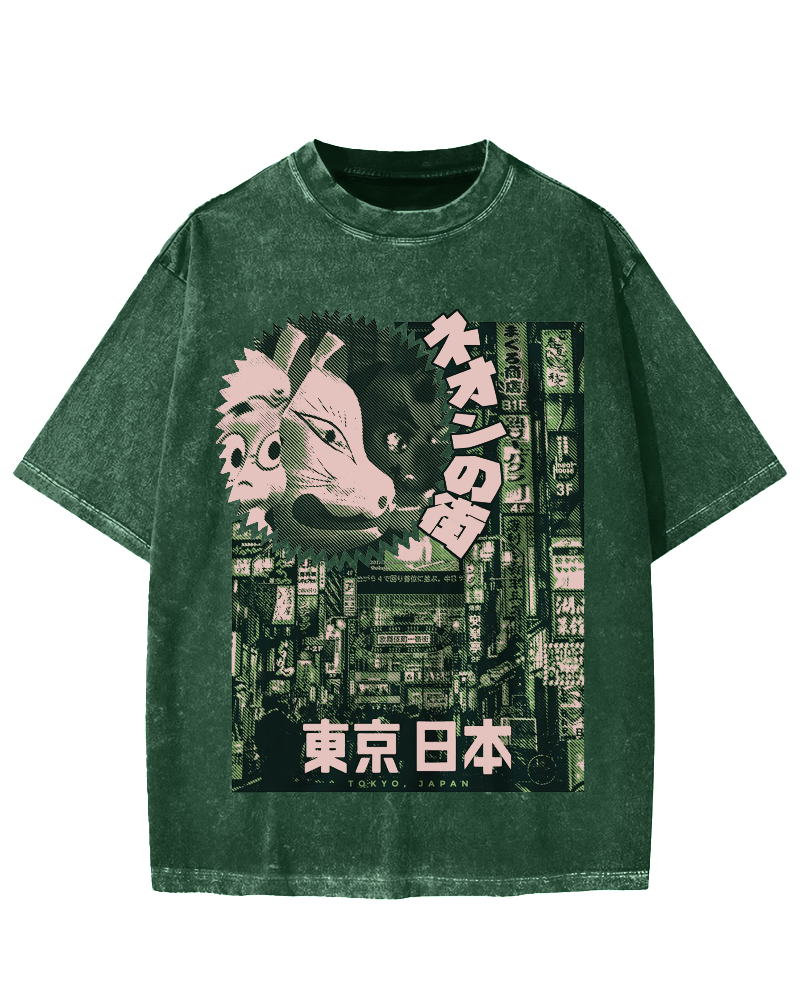 Neon city Tokyo Vintage Washed T-shirt