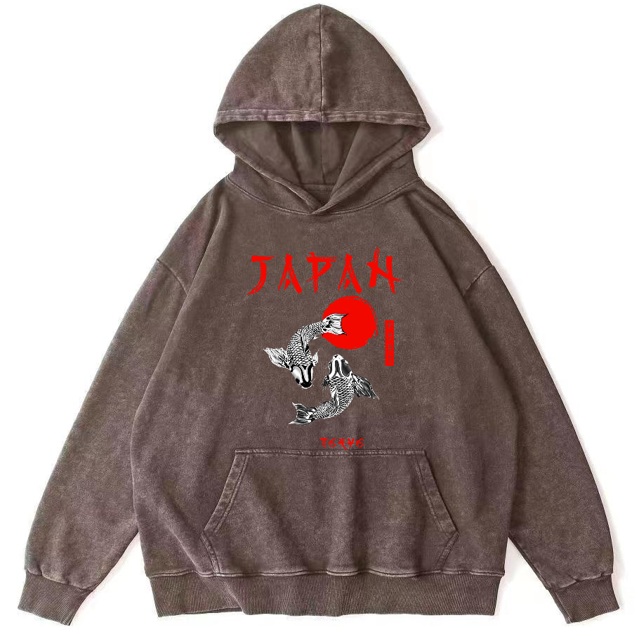 Japanese Koi Fish Vintage Distressed Hoodie-Zazasy