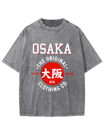 Osaka Script in Japan Vintage Washed T-shirt-Zazasy