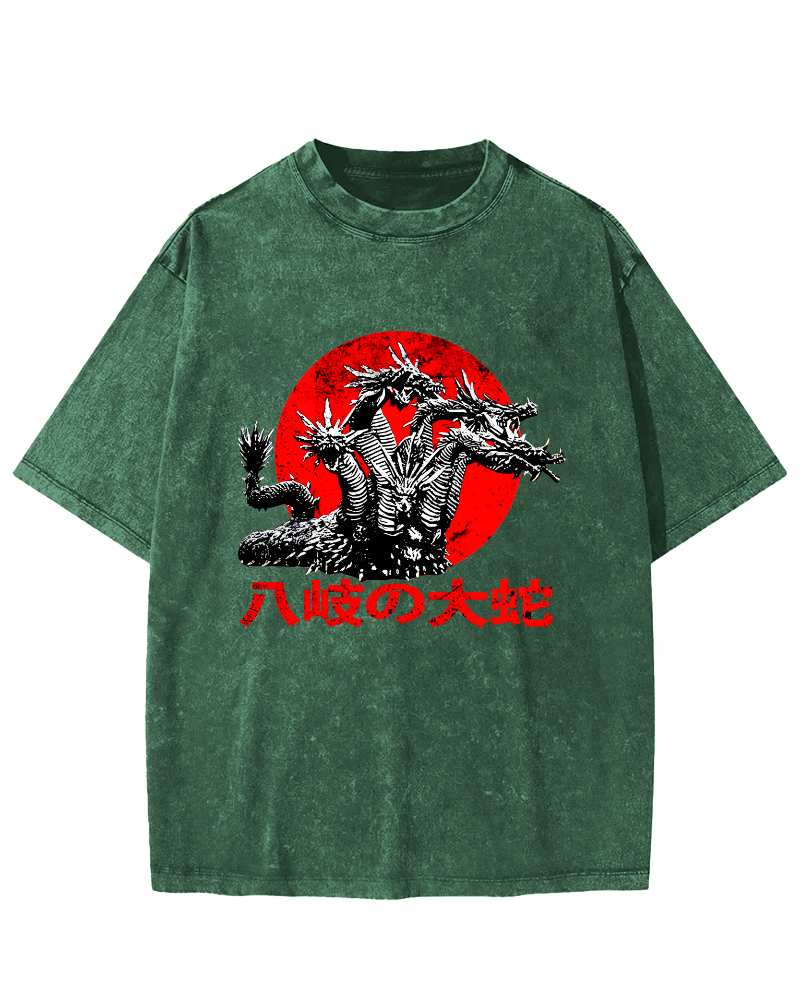 Japanese Syle Giant Snake Monster Vintage Distressed T-shirt-Zazasy