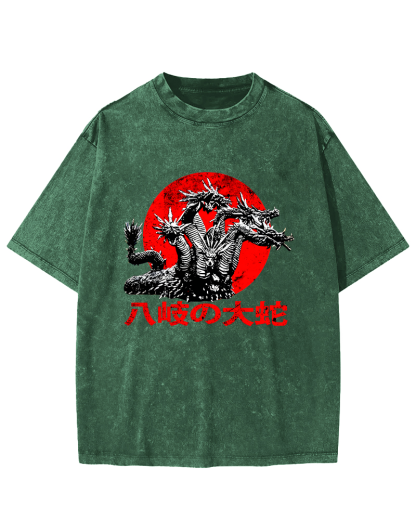 Japanese Syle Giant Snake Monster Vintage Distressed T-shirt-Zazasy