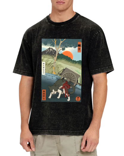 The Spirit of Japanese Warriors Vintage Washed T-shirt-Zazasy