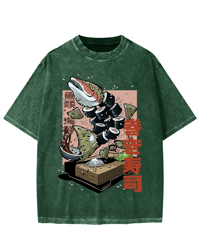 Fish Sushi Vintage Washed T-shirt