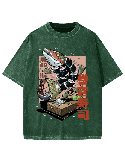 Fish Sushi Vintage Washed T-shirt
