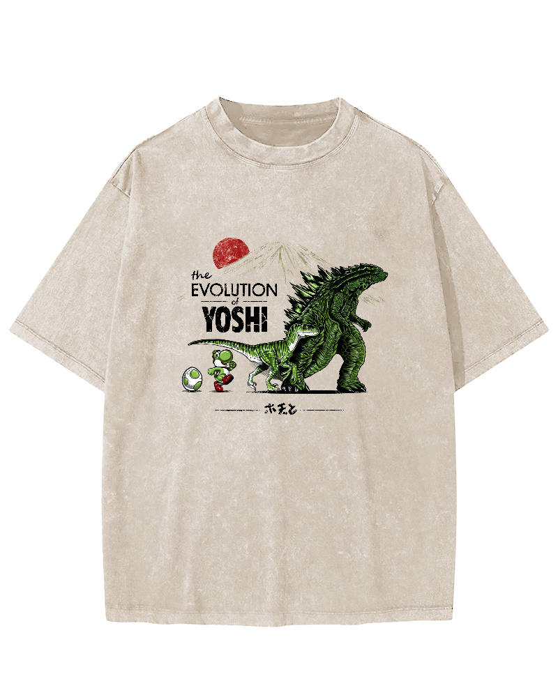 Cartoon Monster Pattern Japanese Style Vintage Distressed T-shirt-Zazasy