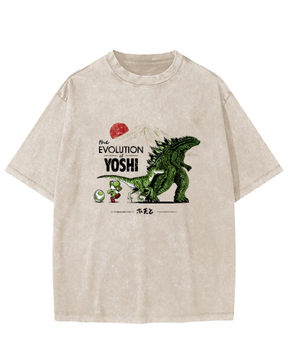 Cartoon Monster Pattern Japanese Style Vintage Distressed T-shirt-Zazasy