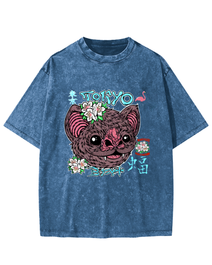 Tokyo Bat Vintage Washed T-shirt-Zazasy