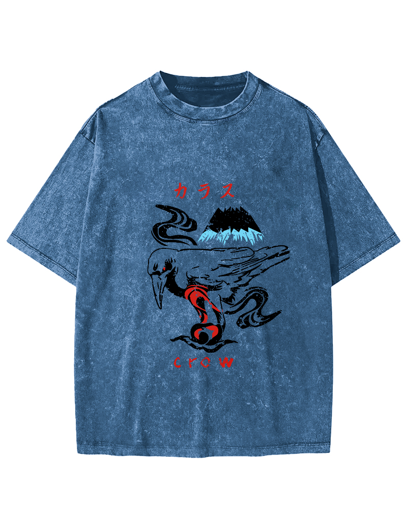 Retro Crow Pattern Vintage Distressed T-shirt-Zazasy