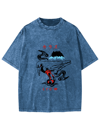 Retro Crow Pattern Vintage Distressed T-shirt-Zazasy