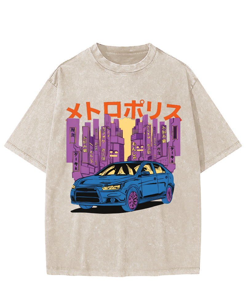 Tokyo Metropolitan Japanese Steam Wave Aesthetic Anime Vintage Washed T-shirt