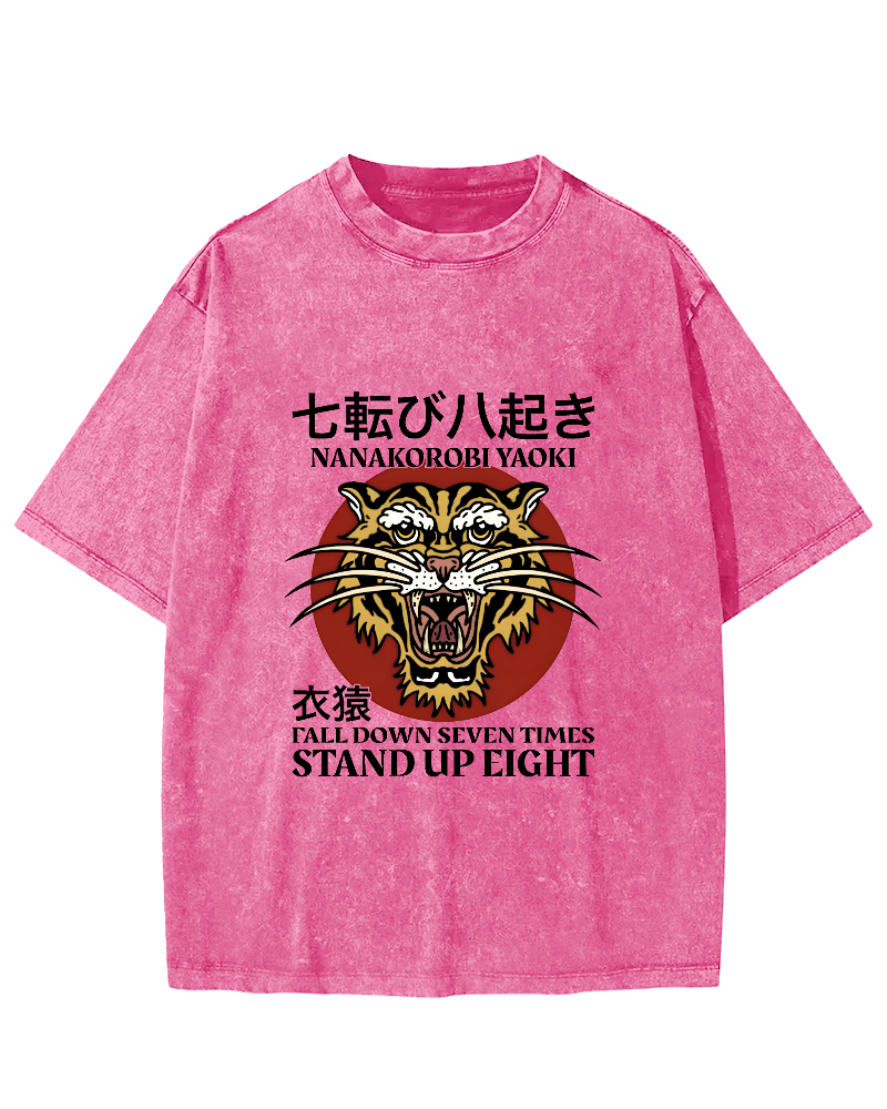 Japanese Tiger Head Pattern Vintage Distressed T-shirt-Zazasy
