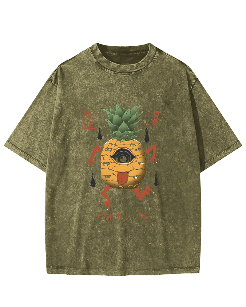 Funny Fruit Pineapple Japanese Style Vintage Distressed T-shirt-Zazasy