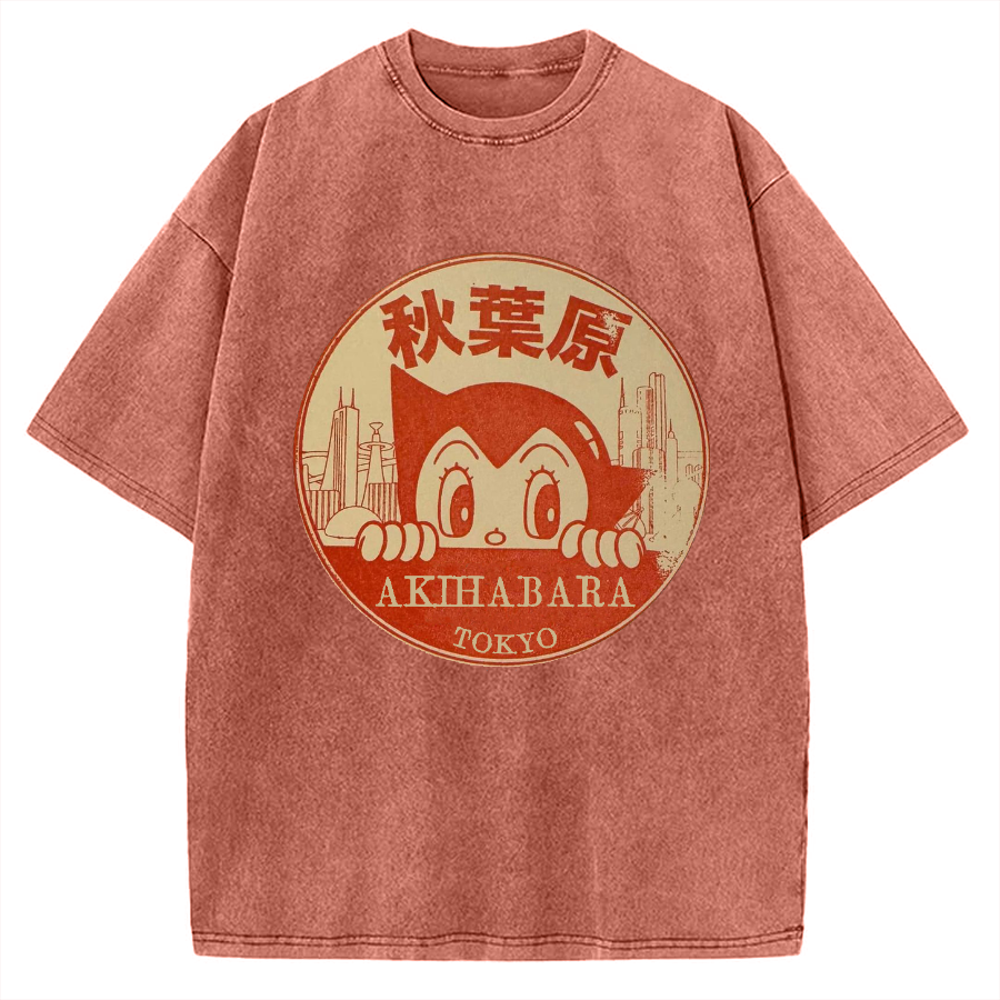 Tokyo Showa Retro Cartoon Akihabara Vintage Washed T-shirt