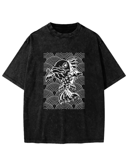 Japanese Carp Pattern Vintage Distressed T-shirt-Zazasy