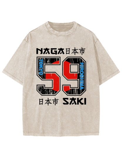 Number 59 in Japan City Vintage Washed T-shirt-Zazasy