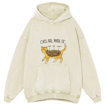 Abstract Cat Japanese Washed Hoodie-Zazasy
