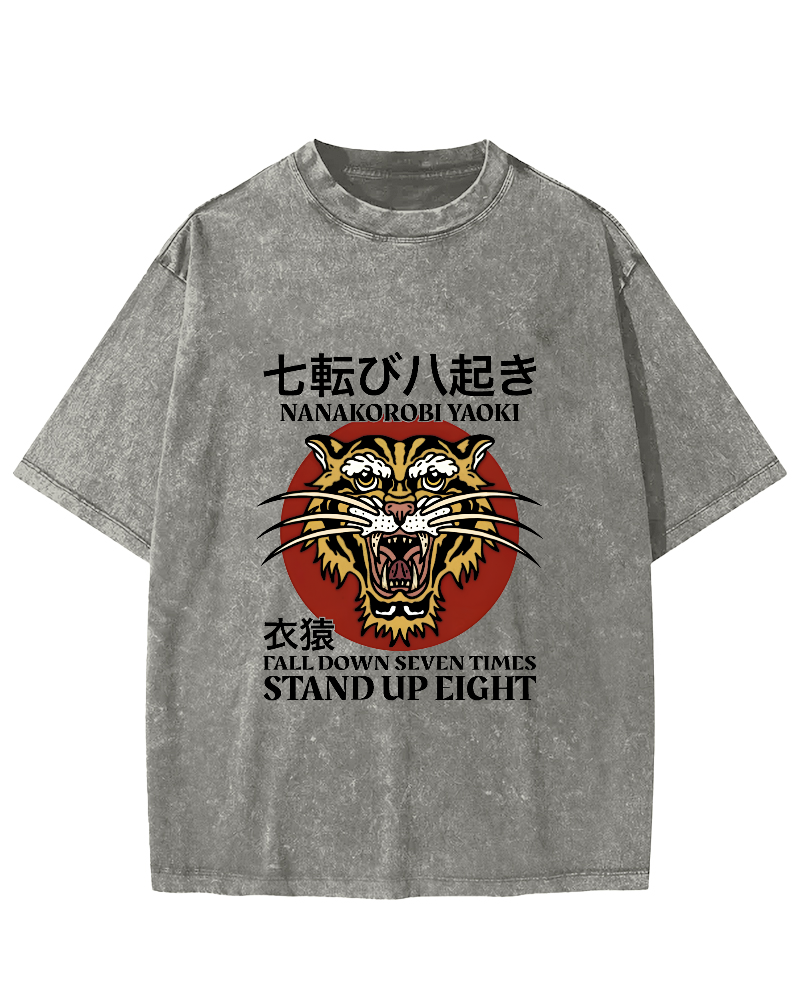 Japanese Tiger Head Pattern Vintage Distressed T-shirt-Zazasy