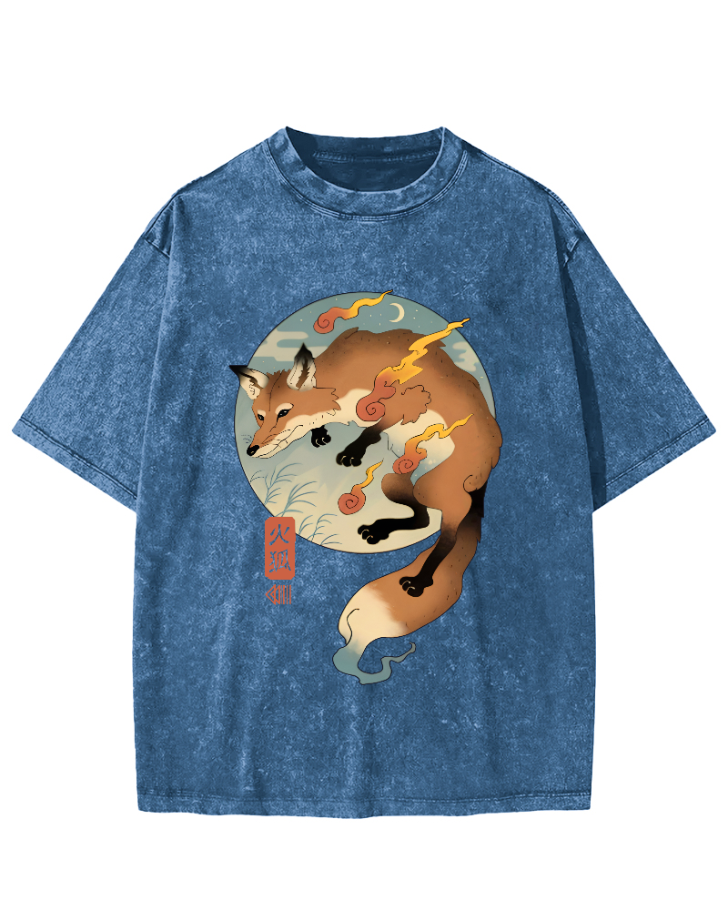 Firefox Pattern Japanese Style Vintage Distressed T-shirt-Zazasy