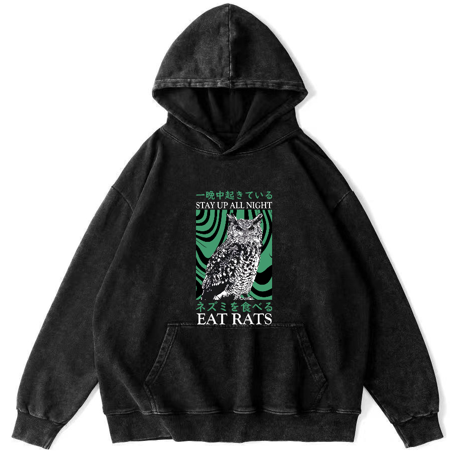 Retro Japanese Owl Vintage Distressed Hoodie-Zazasy
