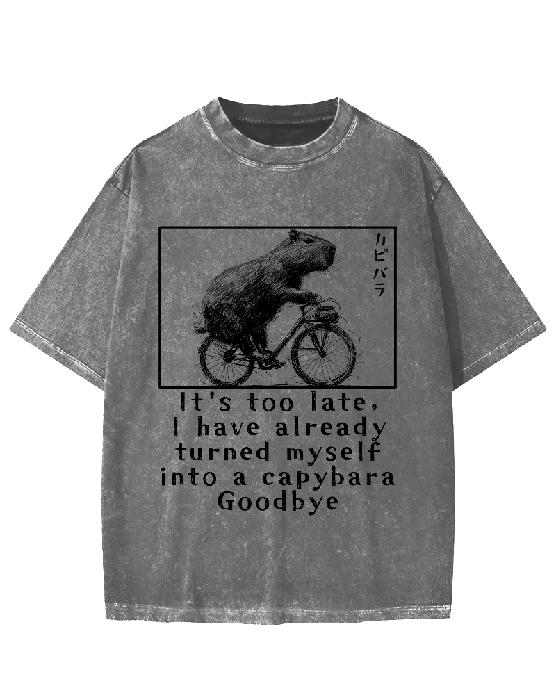 Capybara Riding Bicycle Vintage Washed T-shirt
