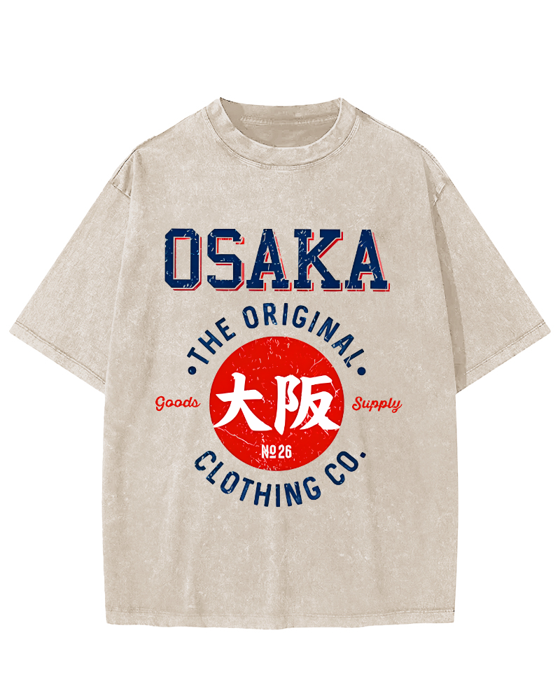 Osaka Script in Japan Vintage Washed T-shirt-Zazasy