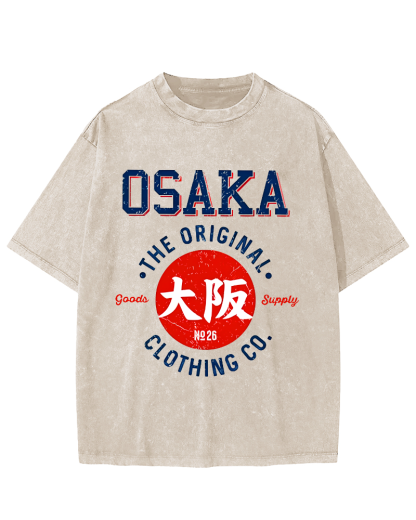 Osaka Script in Japan Vintage Washed T-shirt-Zazasy