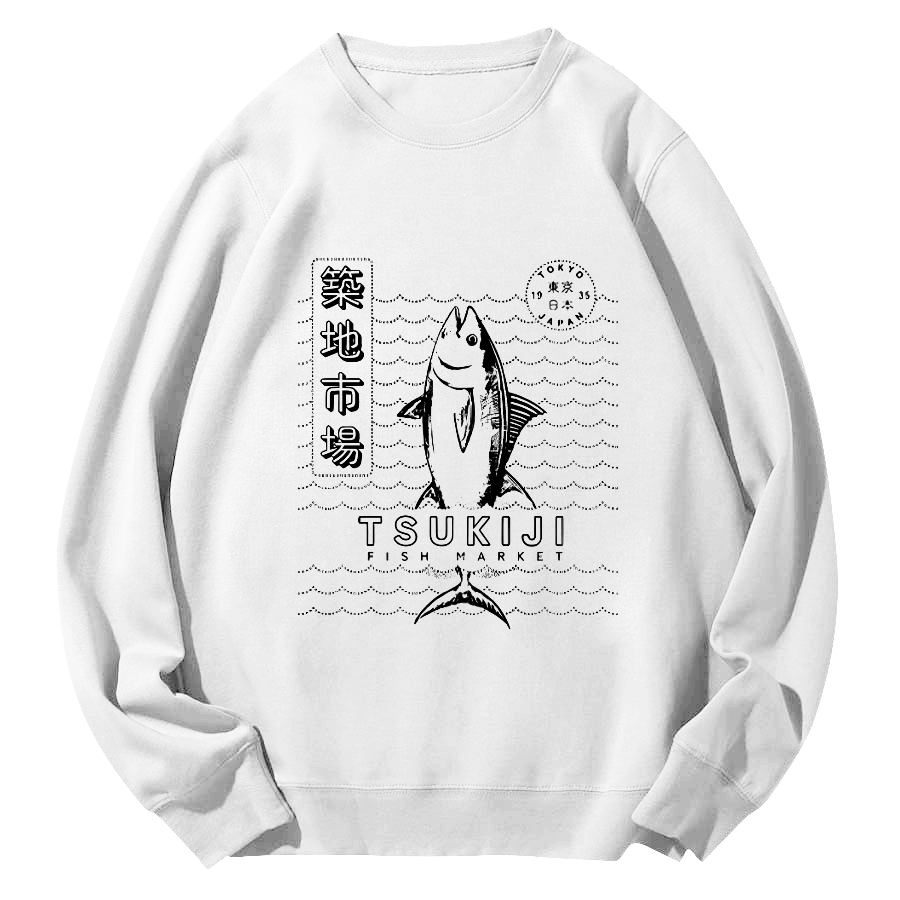 Tuna at Tsukiji Market in Tokyo, Japan Round Neck Sweatshirt-Zazasy