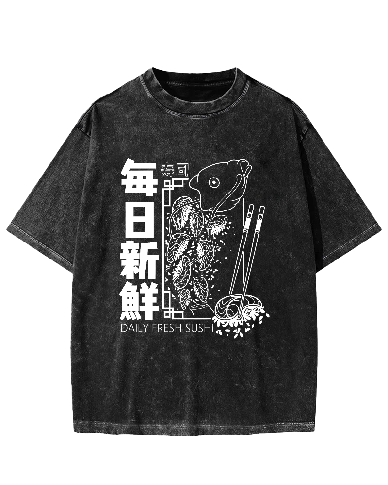 Fresh Sushi Daily Vintage Washed T-shirt-Zazasy