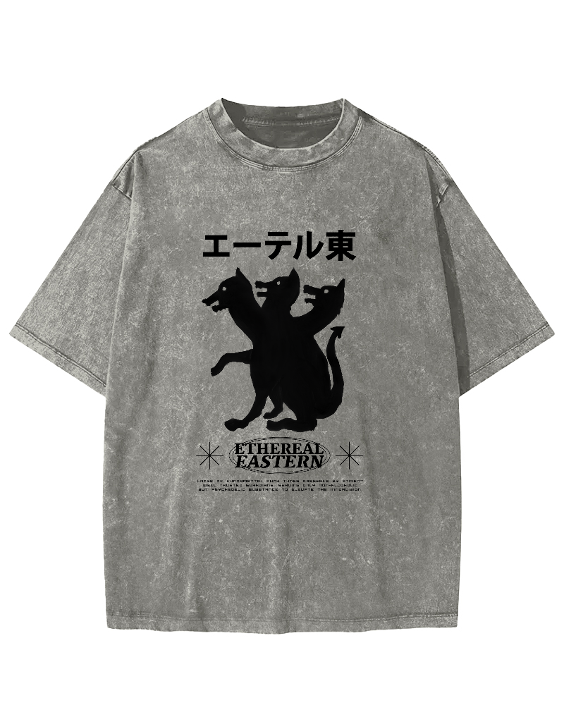Japanese Puppy Pattern Vintage Distressed T-shirt-Zazasy