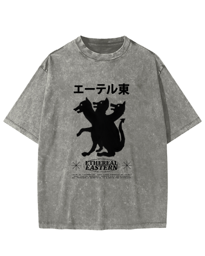 Japanese Puppy Pattern Vintage Distressed T-shirt-Zazasy