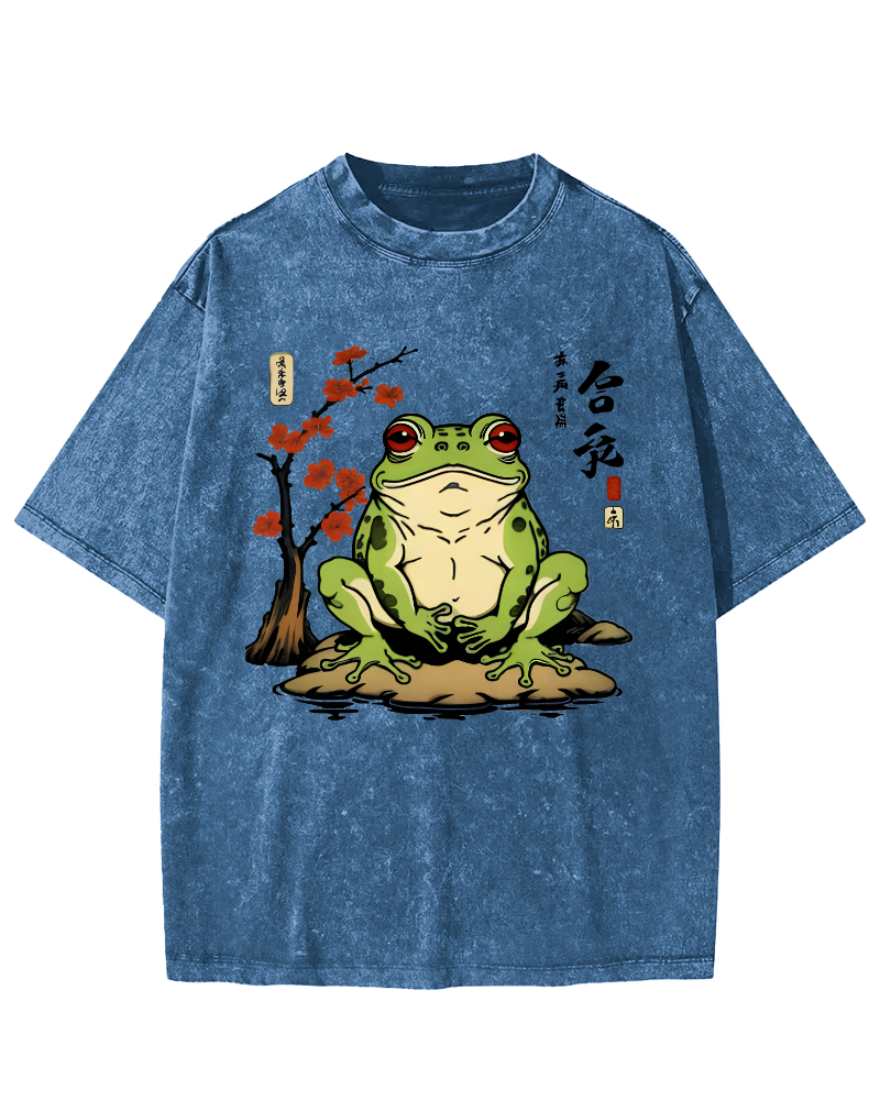 Frog From The Edo Period Vintage Washed T-shirt-Zazasy