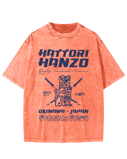 Hattori Hanzo Retro Vintage Washed T-shirt-Zazasy